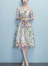 Fashionable Floral Elegant Knee Length Round Neckline Party Dress, Cute Party Dress