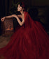 Wine Red Shiny Tulle Straps Long Evening Dress, A-line Tulle Junior Prom Dress