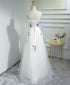 Beautiful White Tulle Long A-line Prom Dress, White Graduation Dress