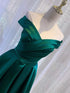 Charming Dark Green Satin Long Junior Prom Dress, Off Shoulder Evening Gown