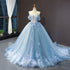 Blue Sweetheart Off Shoulder with Lace Applique Party Dress, Blue Sweet 16 Dress
