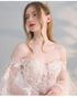 Charming Flowers Lace Off Shoulder Ball Gown Wedding Party Dress, Tulle Long Prom Dress