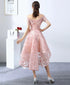 Pink High Low Lace Off Shoulder Soop Party Dresses, Pink New Homecoming Dresses