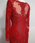 Red Lace Mermaid Long Sleeves Beautiful Evening Gown, Red Lace Wedding Party Dress