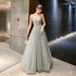 Shiny Beaded V Back Tulle Long Prom Dress , Charming Tulle Party Dresses