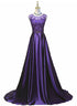 Beautiful Purple Long Round Neckline Prom Dress, Satin Wedding Party Dress