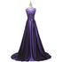 Beautiful Purple Long Round Neckline Prom Dress, Satin Wedding Party Dress