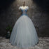 Light Blue Tulle Long Party Dress Formal Dress, Blue Tulle Formal Dress with Flowers