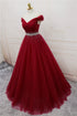 Beautiful Handmade A-line Prom Dress , Off Shoulder Wine Red Party Dress
