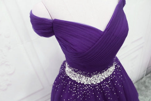Dark Purple Tulle Long Prom Dresses, Beautiful Junior Prom Dress