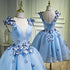Cute Blue V-neckline Tulle Party Dress, Homecoming Dresses with Applique