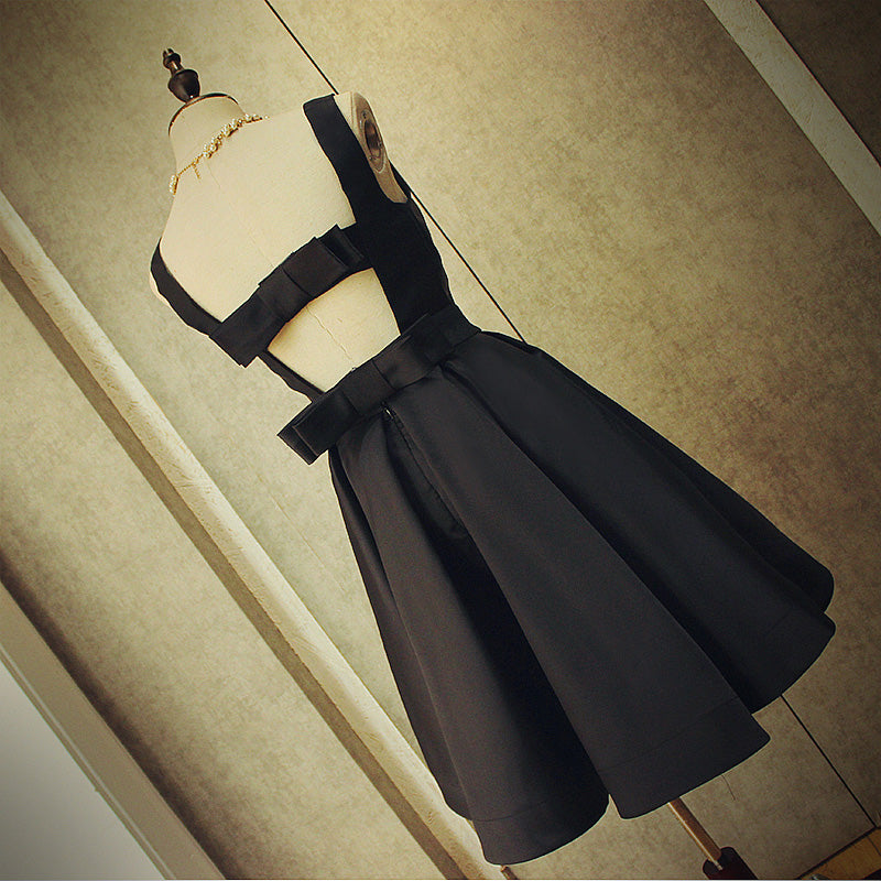 Black Satin Short Prom Dress, Simple A-Line Evening Party Dress US 12 / Black Black Satin Short Prom Dress, Simple A-Line Evening Party Dress US 12 / Black