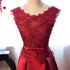 Beautiful Dark Red Lace Long Junior Prom Dress, Lace Top Party Dress