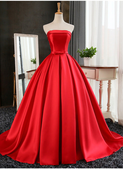 Beautiful Satin Scoop Floor Length Ball Prom Dress , Dark Red Sweet 16 Gown