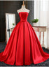 Beautiful Satin Scoop Floor Length Ball Prom Dress , Dark Red Sweet 16 Gown