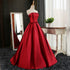 Beautiful Satin Scoop Floor Length Ball Prom Dress , Dark Red Sweet 16 Gown