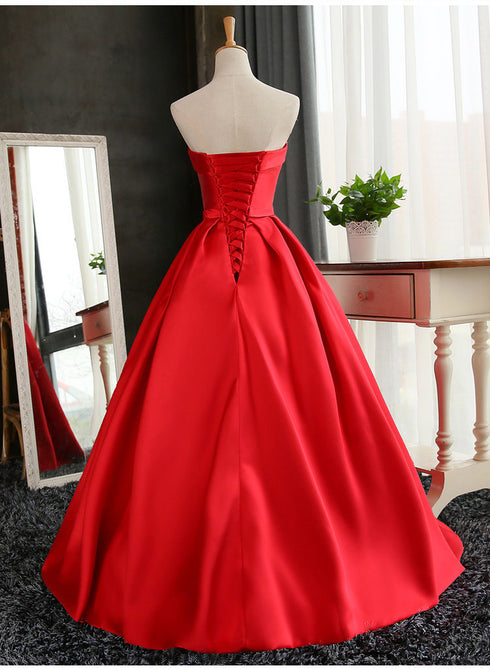 Beautiful Satin Scoop Floor Length Ball Prom Dress , Dark Red Sweet 16 Gown