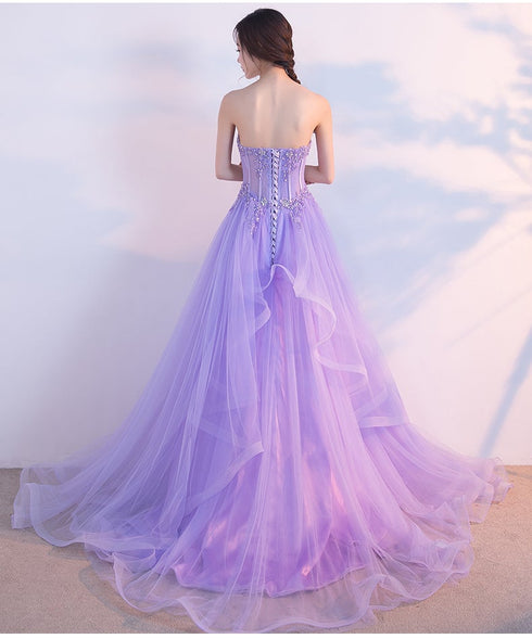 Light Purple Layers Tulle Lace Applique Long Formal Dress, Purple Evening Dress Prom Dress