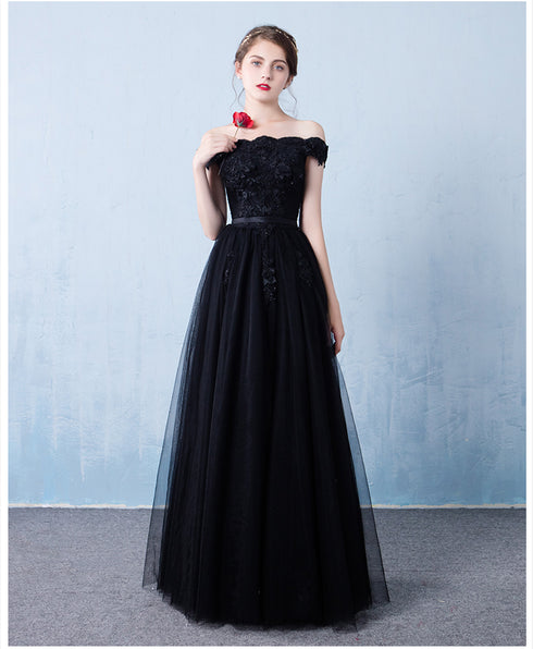 Black Off the Shoulder Tulle A-line Prom Dress, New Formal Gown