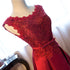 Beautiful Dark Red Lace Long Junior Prom Dress, Lace Top Party Dress