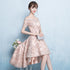 Beautiful Champagne High Low Lace Homecoming Dress, Off Shoulder Prom Dress