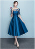 Lovely Blue Short Sleeves Lace and Satin Party Dress, Blue Homecoming Dresses