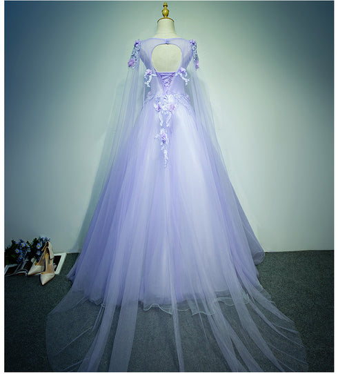 Light Purple Charming Tulle Sweet 16 Gown with Lace, Flowers Formal Dress