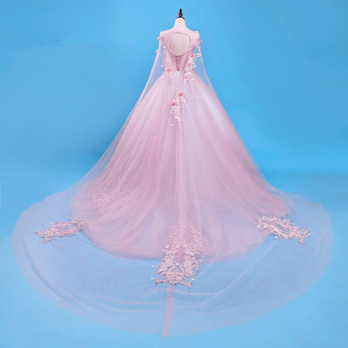 Beautiful Pink Flowers Long Formal Dresses, Pink Sweet 16 Gown Party Dresses