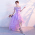 Purple High Low Off Shoulder Lace Applique Prom Dresses, Light Purple Homecoming Dresses