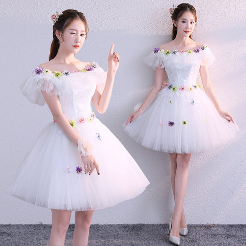 Beautiful White Tulle Short Homecoming Dress, White Party Dress Prom Dresses