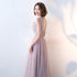 Pink Beaded V-neckline Tulle Long Party Dresses, Pink Formal Dresses Evening Dresses