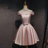 Cute Pink Satin Off Shoulder Knee Length Formal Dress, Lovely Prom Dress