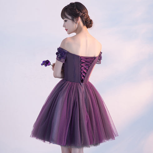 Beautiful Purple Off Shoulder Homecoming Dress , Short Prom Dress