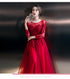 Wine Red Tulle Long Sleeves Lace Applique Party Dress, A-line Tulle Prom Dress Evening Dress