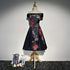 Navy Blue Satin Short Party Dress with Embroidery, Blue Off Shoulder Party Dress