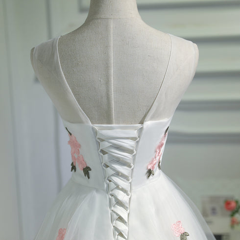 Lovely White Short Party Dress with Flowers, Cute Graduation Dress