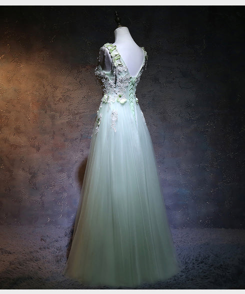 Beautiful Light Green Tulle Long Party Dress, A-line Floor Length Prom Dress