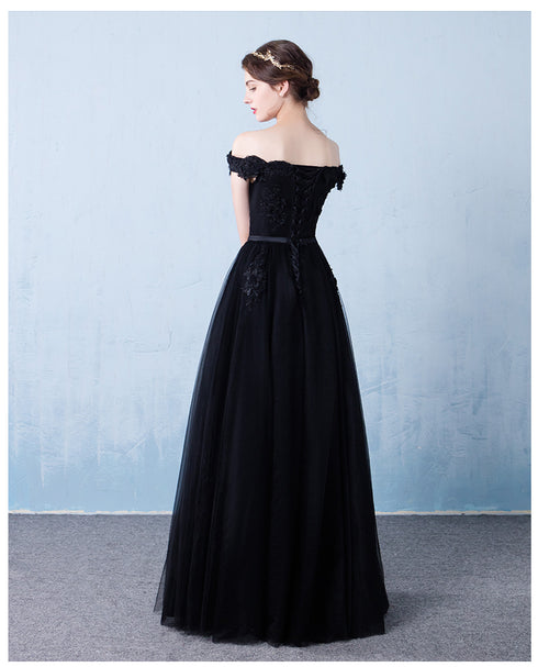 Black Off the Shoulder Tulle A-line Prom Dress, New Formal Gown