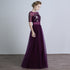 Dark Purple Short Sleeves Tulle with Sequins Applique Party Dress, Purple Long Formal Dress