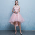 Pink Off Shoulder Tulle High Low Homecoming Dresses, Short Pink Prom Dress