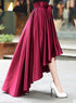 Beautiful Women High Low Skirt With Belt, Burgundy Skirt, Women Skirts