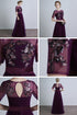 Dark Purple Short Sleeves Tulle with Sequins Applique Party Dress, Purple Long Formal Dress