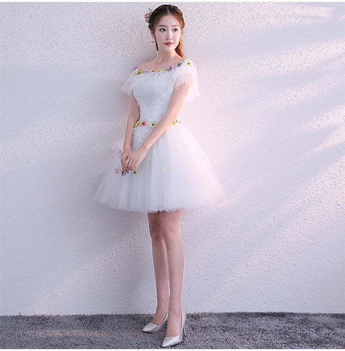 Beautiful White Tulle Short Homecoming Dress, White Party Dress Prom Dresses