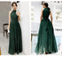 Dark Green Chiffon Halter Floor Length Wedding Party Dress, Green Long Prom Dress