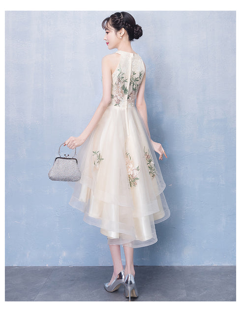 Ivory High Low Halter Tulle Layers Homecoming Dress, High Low Party Dress Prom Dress