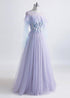 Beautiful Lavender Off Shoulder Flower Lace Long Party Dress, A-line Purple Prom Dress Formal Dress
