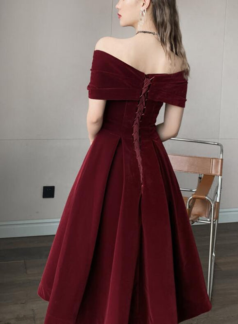 Charming Wine Red Velvet Sweetheart Bridesmaid Dress, Wine Red Prom Dress Party Dress