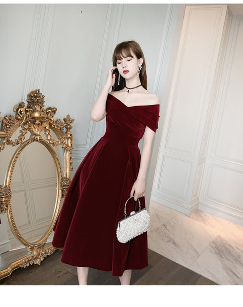 Charming Wine Red Velvet Sweetheart Bridesmaid Dress, Wine Red Prom Dress Party Dress
