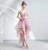 V-neckline Lace Applique Straps High Low Party Dress, Pink Tulle Homecoming Dress