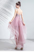 V-neckline Lace Applique Straps High Low Party Dress, Pink Tulle Homecoming Dress